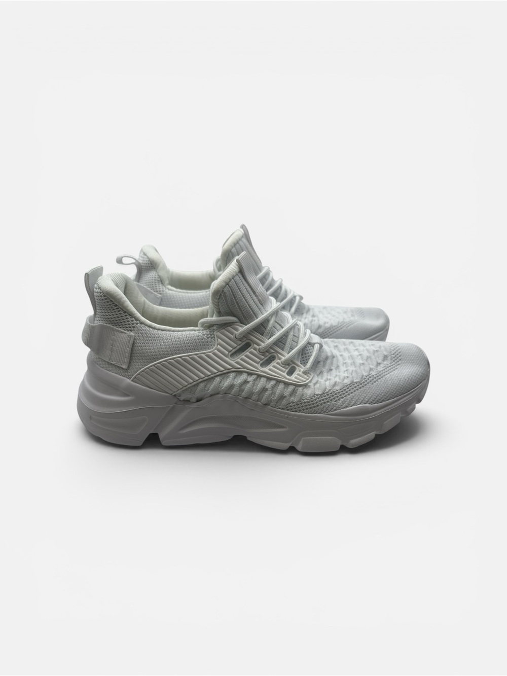 All-White Knit Athletic Sneakers